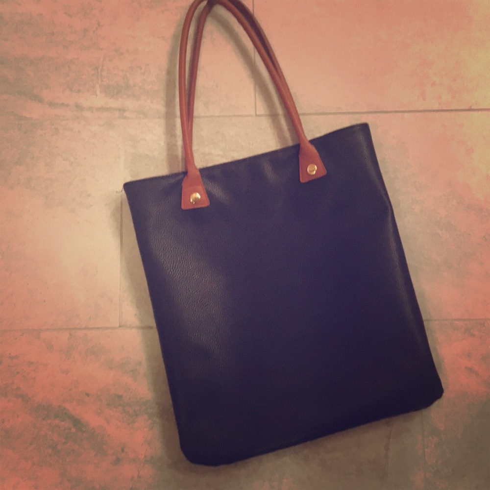 Simple black and brown faux leather tote/purse